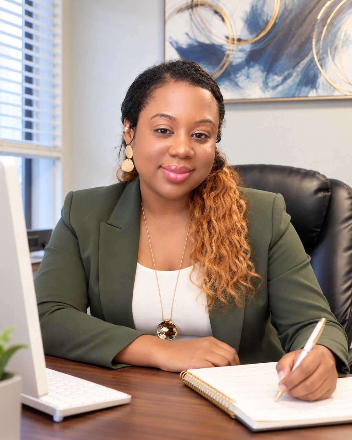 Nedjeen Baptiste at her desk
